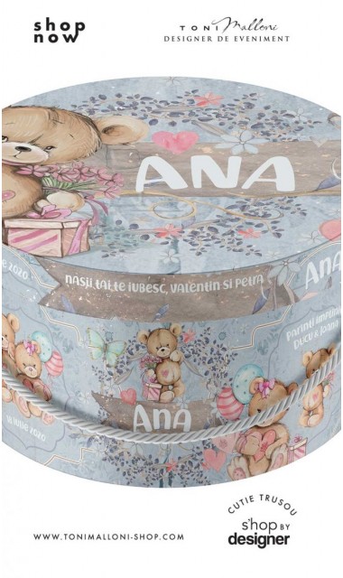 Cutie rotunda lucrata manual pentru trusou cu ursuleti vintage 1